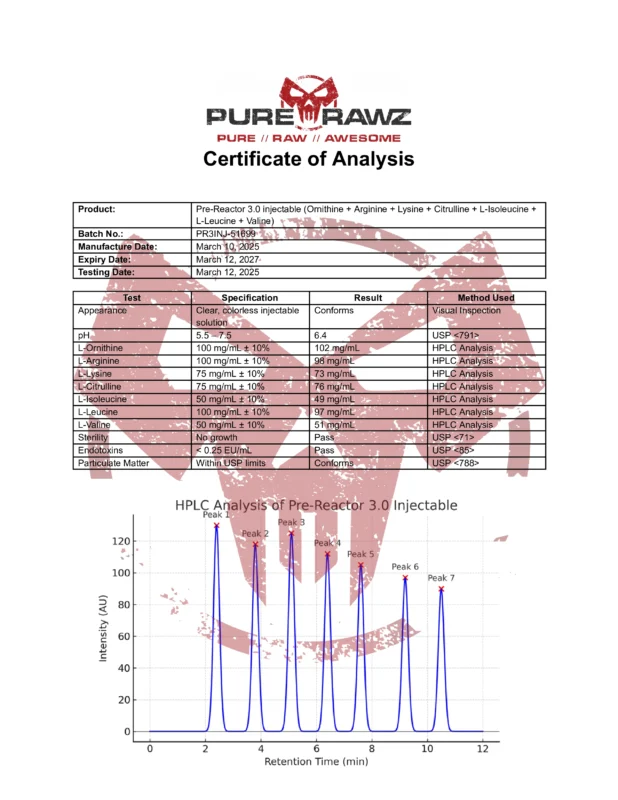 Pre-Reactor 3.0 injectable (Ornithine Arginine Lysine Citrulline L-Isoleucine L-Leucine Valine)